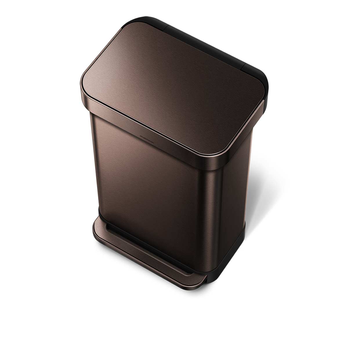 45L rectangular step can with liner pocket - dark bronze finish - top down view