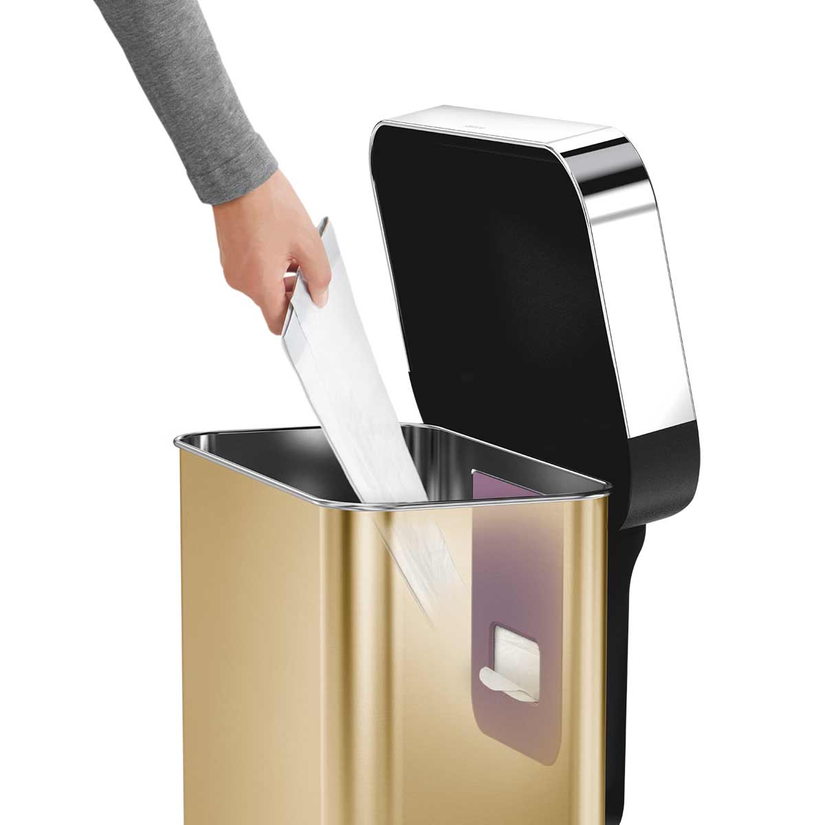 45L rectangular step can with liner pocket - brass finish - liner pocket image