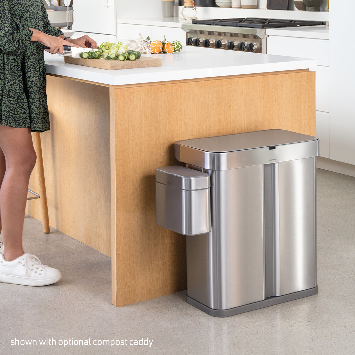 58L Dual Compartment Rectangular Sensor Can with Voice and Motion Control