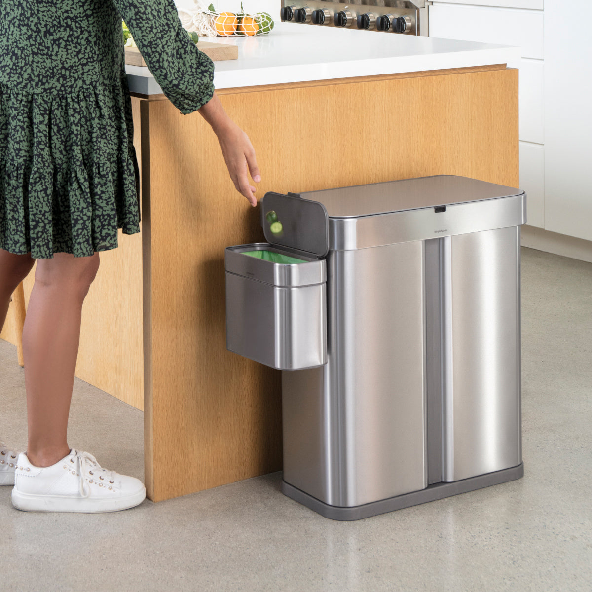 58L dual compartment rectangular sensor can with voice and motion control + compost caddy