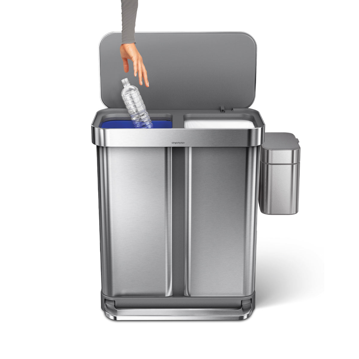 58L dual compartment rectangular step can with liner pocket + compost caddy