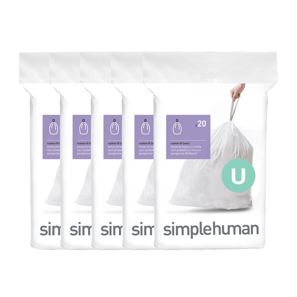 Multiple view of Simplehuman Code U Custom Fit Liners (4 packs) with drawstring closure.
