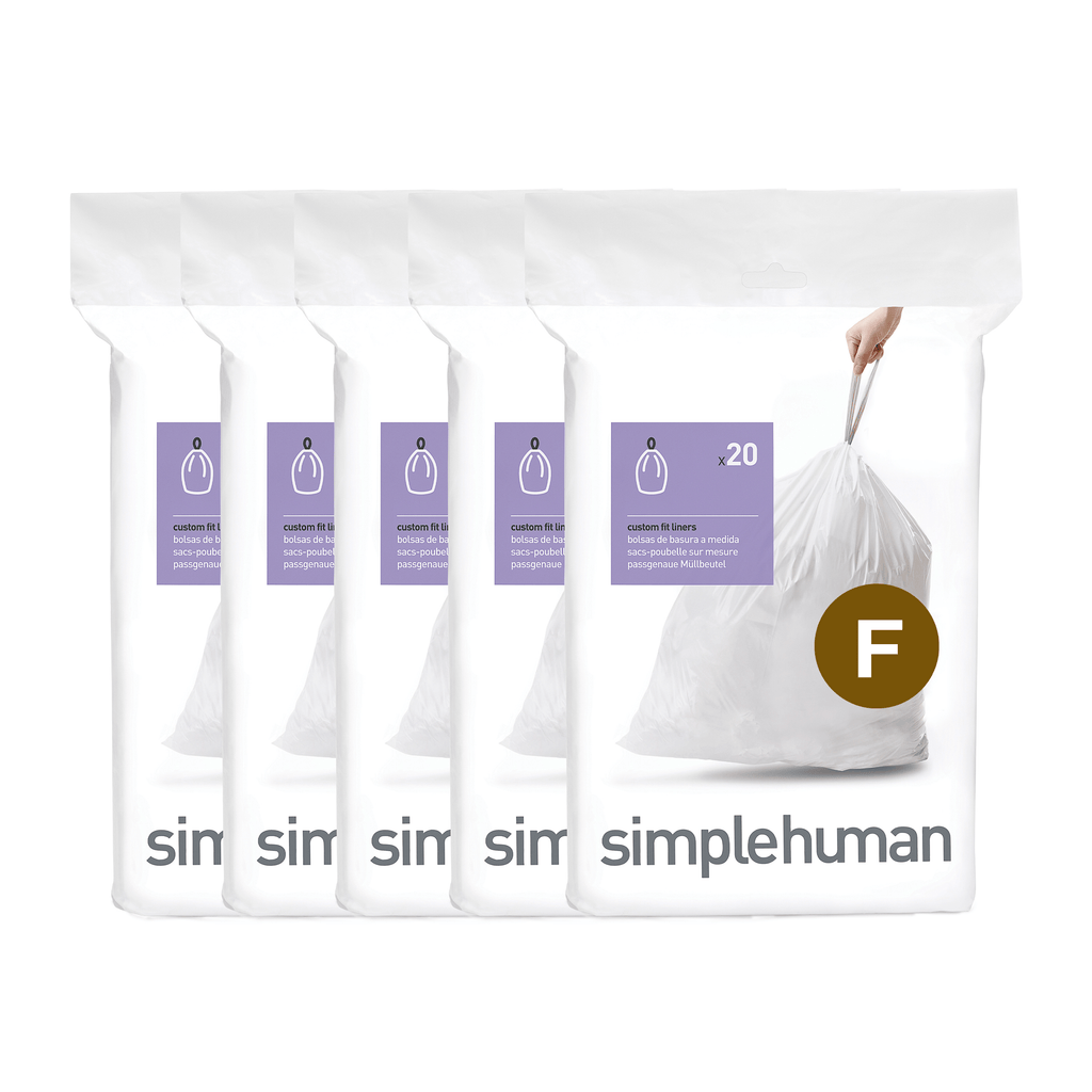 Simplehuman White Code F Custom Fit Liners (4 packs), durable, reinforced drawstring trash bags.
