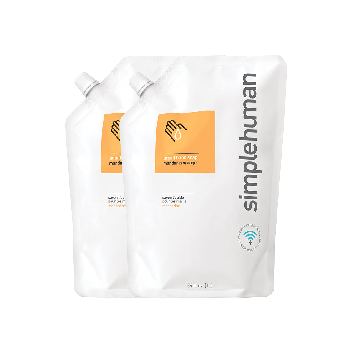 Simplehuman Mandarin Orange Liquid Hand Soap Refill, 34 fl. oz. twin pack, designed for sensor pumps.