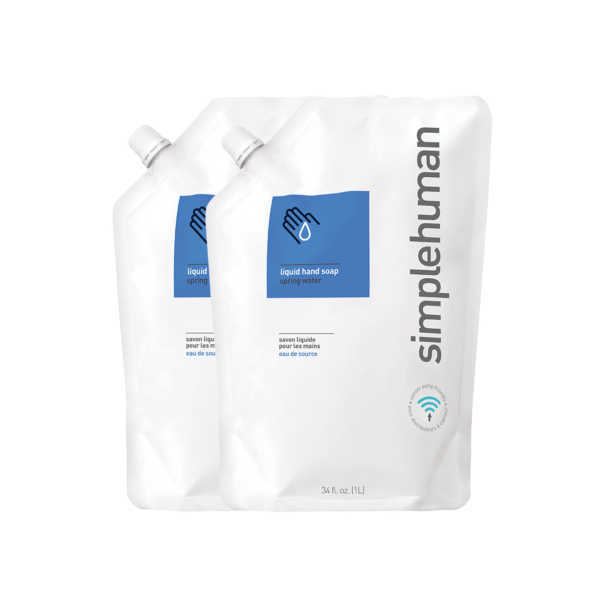 Simplehuman Spring Water Liquid Hand Soap Refill Pouch (2-pack), 34 oz. Sensor pump friendly.