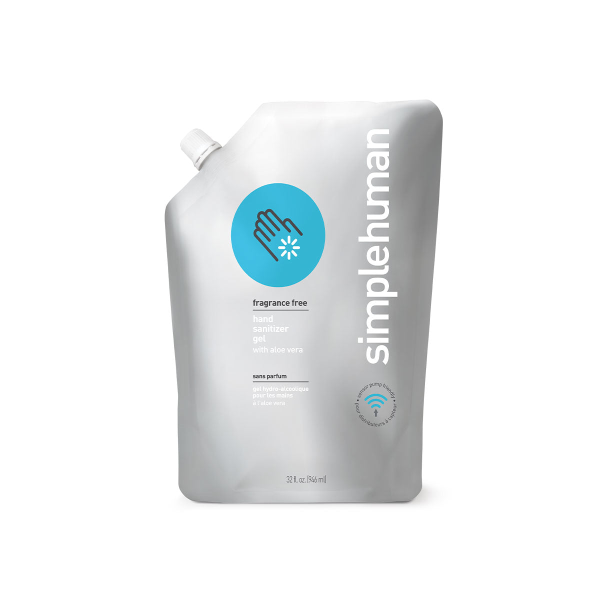 Simplehuman Fragrance Free Hand Sanitizer Gel Refill, 32 fl. oz., sensor pump compatible with aloe vera
