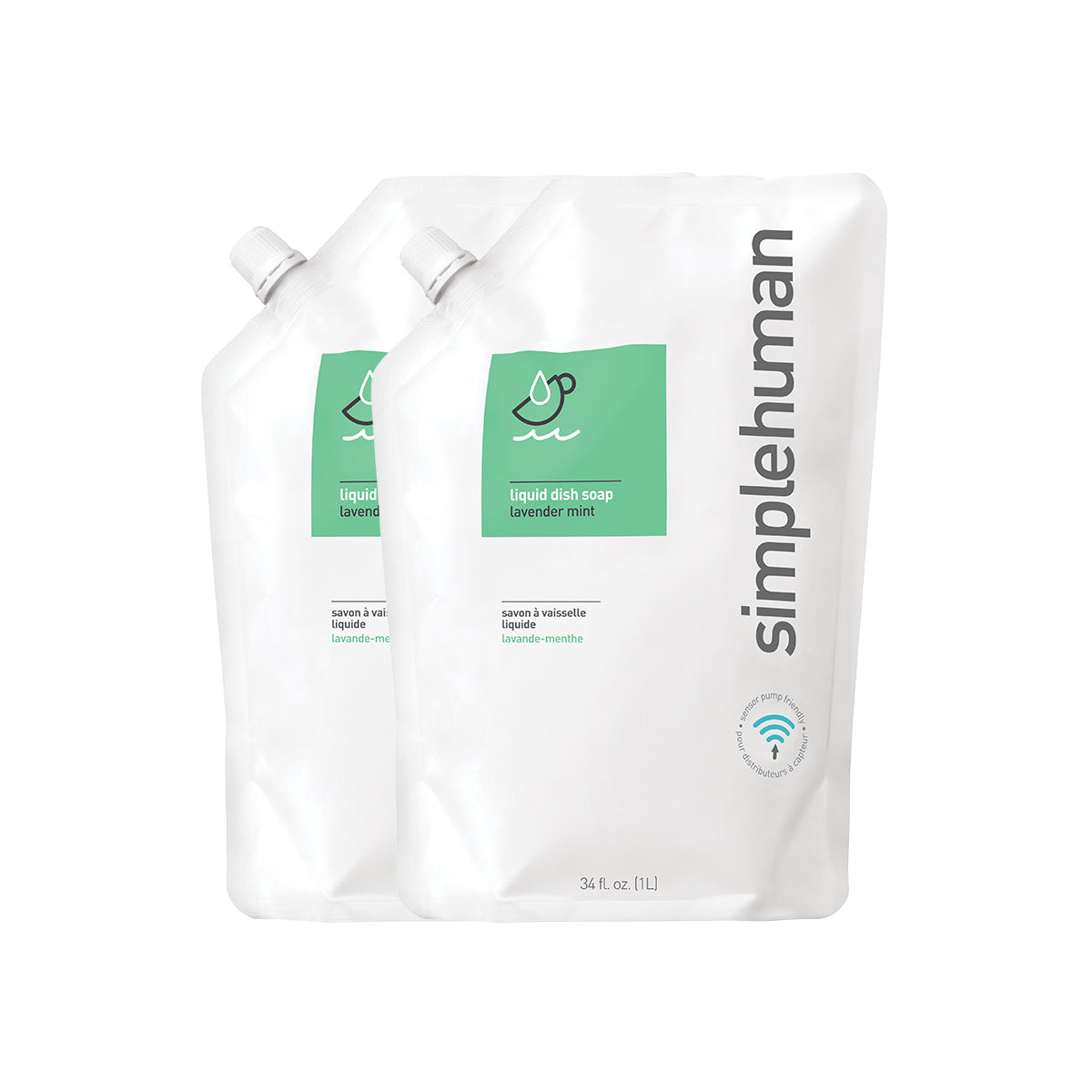 Simplehuman 34 oz. Lavender Mint Liquid Dish Soap Refill Pouches (2-pack), sensor pump friendly refill.