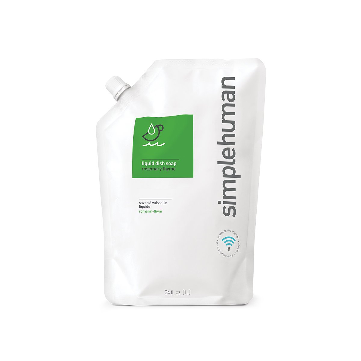 Simplehuman Rosemary Thyme Liquid Dish Soap Refill Pouch, 34 oz. Sensor pump friendly.