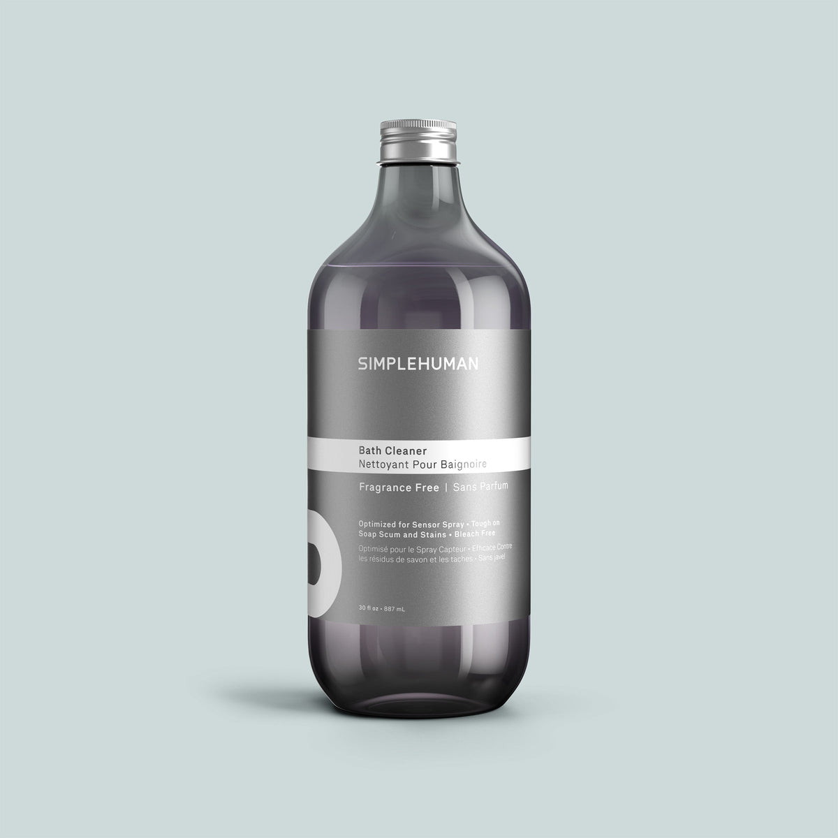 Simplehuman's Fragrance Free Bath Cleaner Refill Bottle on a colored background.