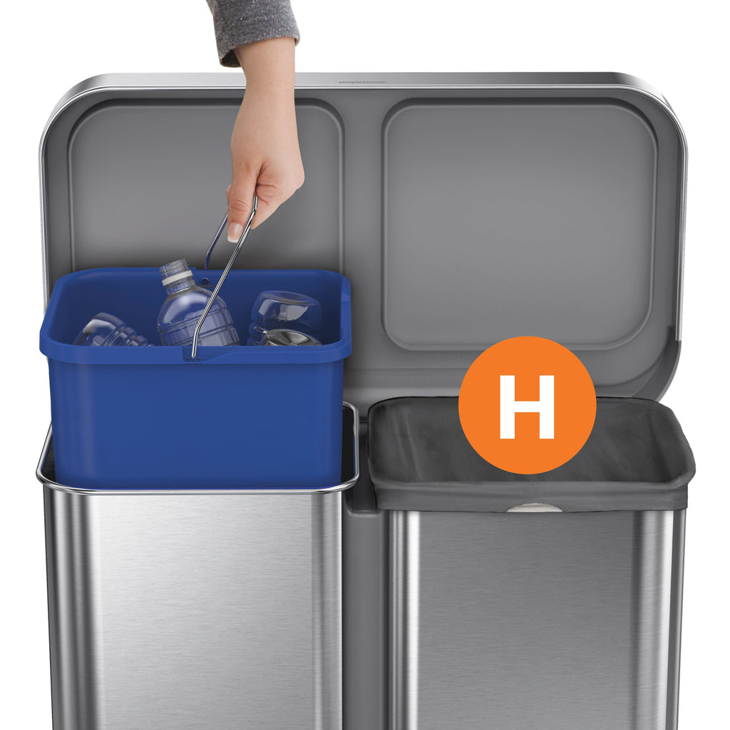 Simplehuman Code H Odorsorb Liner shown in a brushed stainless steel dual can, highlighting the perfect custom fit.