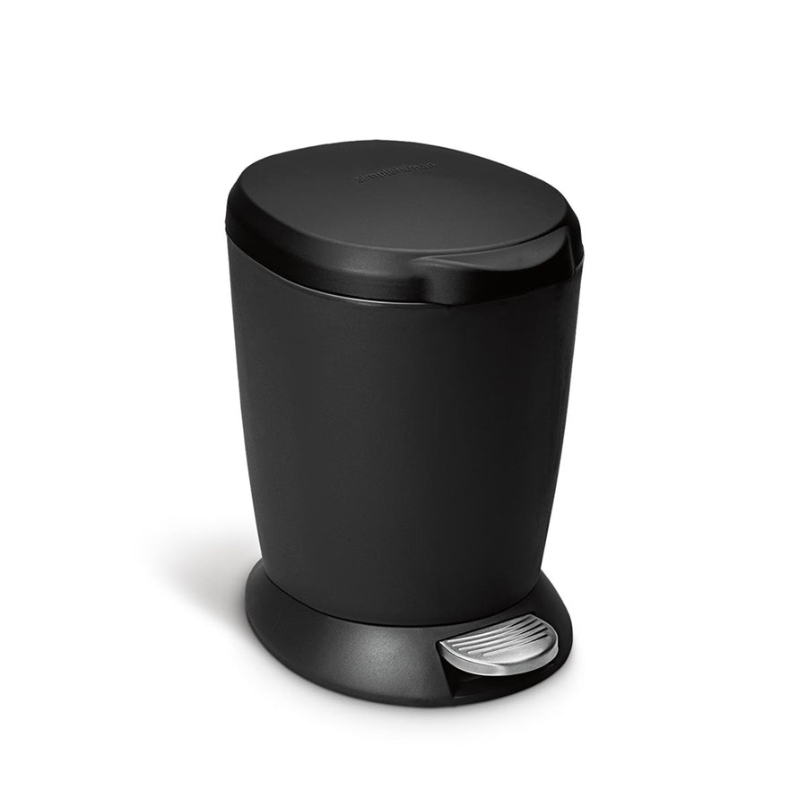 Simplehuman 6L Round Plastic Step Can in Matte Black, hands-free foot pedal
