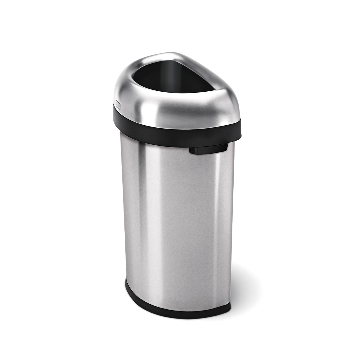 60L semi-round open can - brushed stainless steel - 3/4 view image