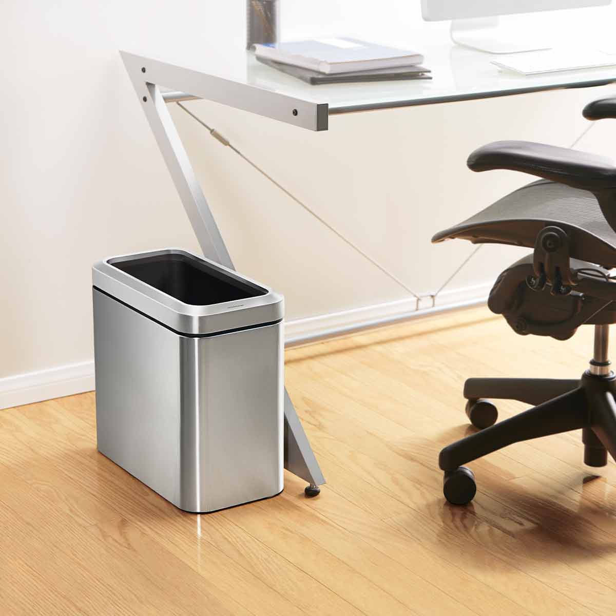 25L slim open can - brushed finish - lifestyle office next to desk