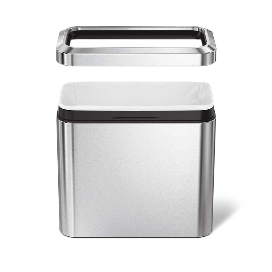 Simplehuman 25L Slim Open Can Brushed Stainless Steel, removable liner rim hides bag overhang.
