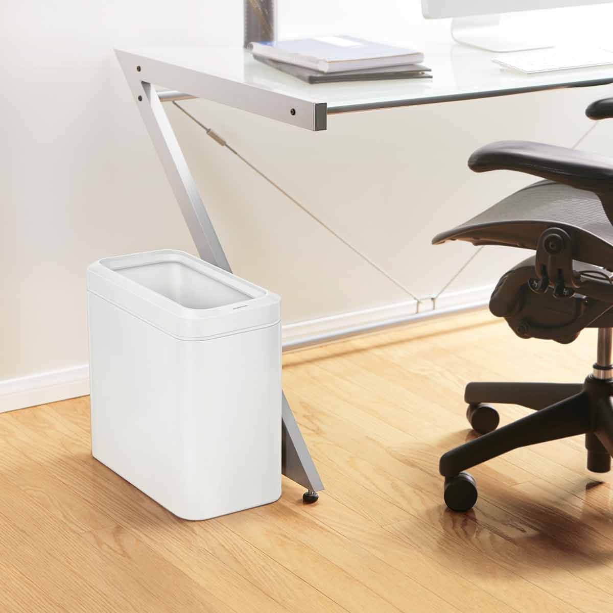 25L slim open can - white finish - lifestyle office next to desk