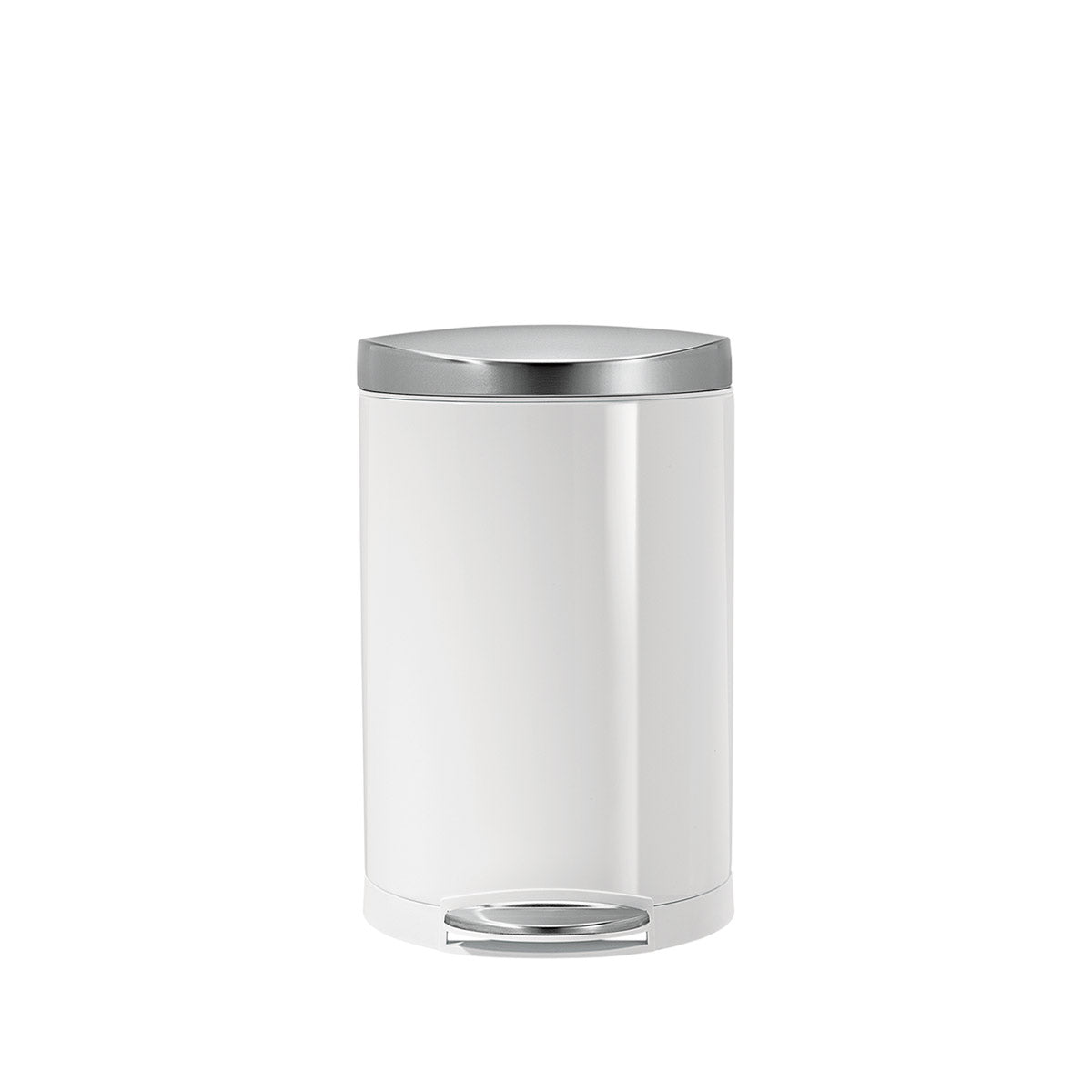 10L semi-round step can - white finish with stainless steel lid - front view