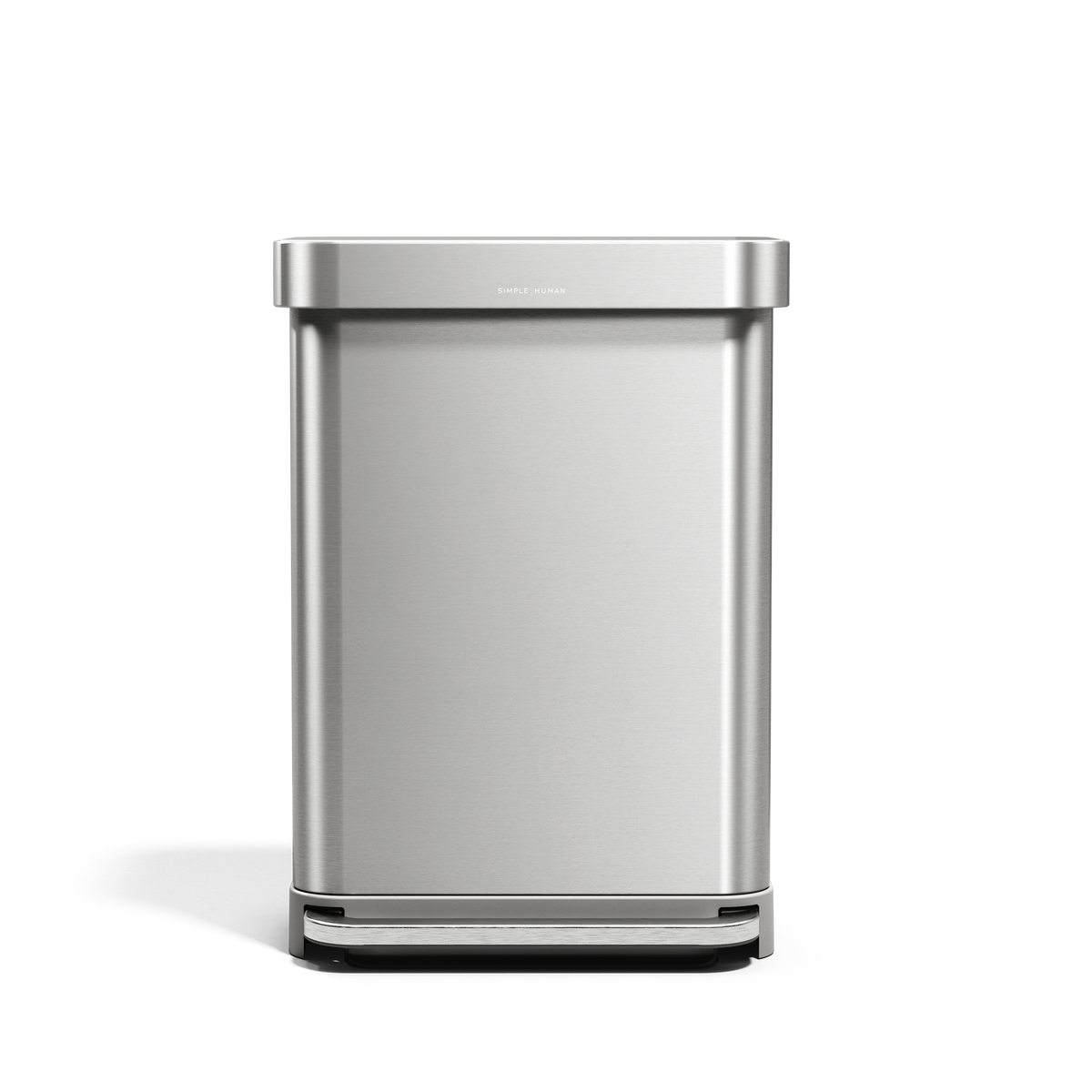 Simplehuman 55L Rectangular Step Can in Brushed Stainless Steel with hands-free foot pedal and internal liner pocket