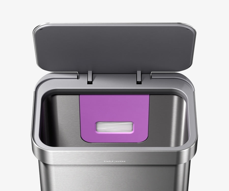 Simplehuman’s 58L Step Can features a hidden compartment so that the liners are perfectly stored and ready for use when needed.