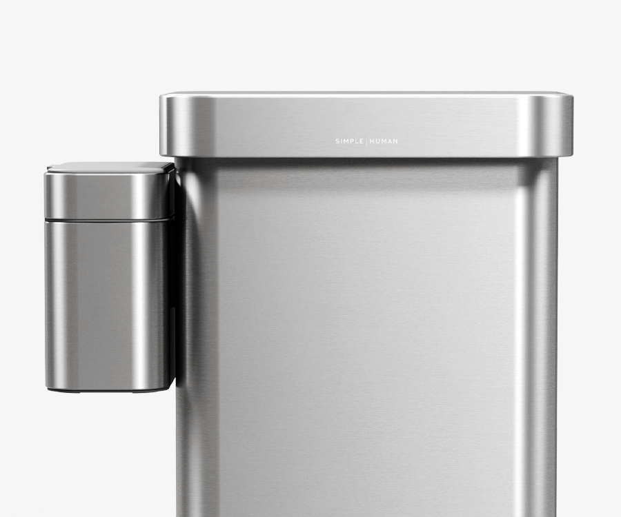 Simplehuman's 45L Step Can in Brushed has an optional matching compost caddy that can be easily docked onto the can for convenient, easy use. 
