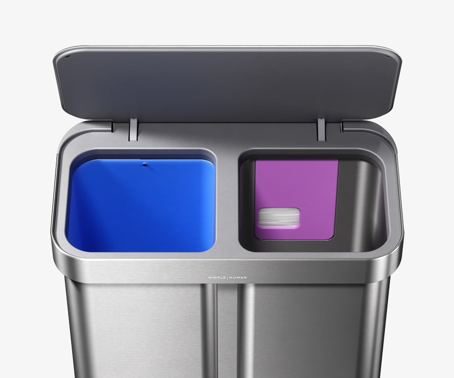 Simplehuman’s 58L Step Recycler features a hidden compartment so that the liners are perfectly stored and ready for use when needed.