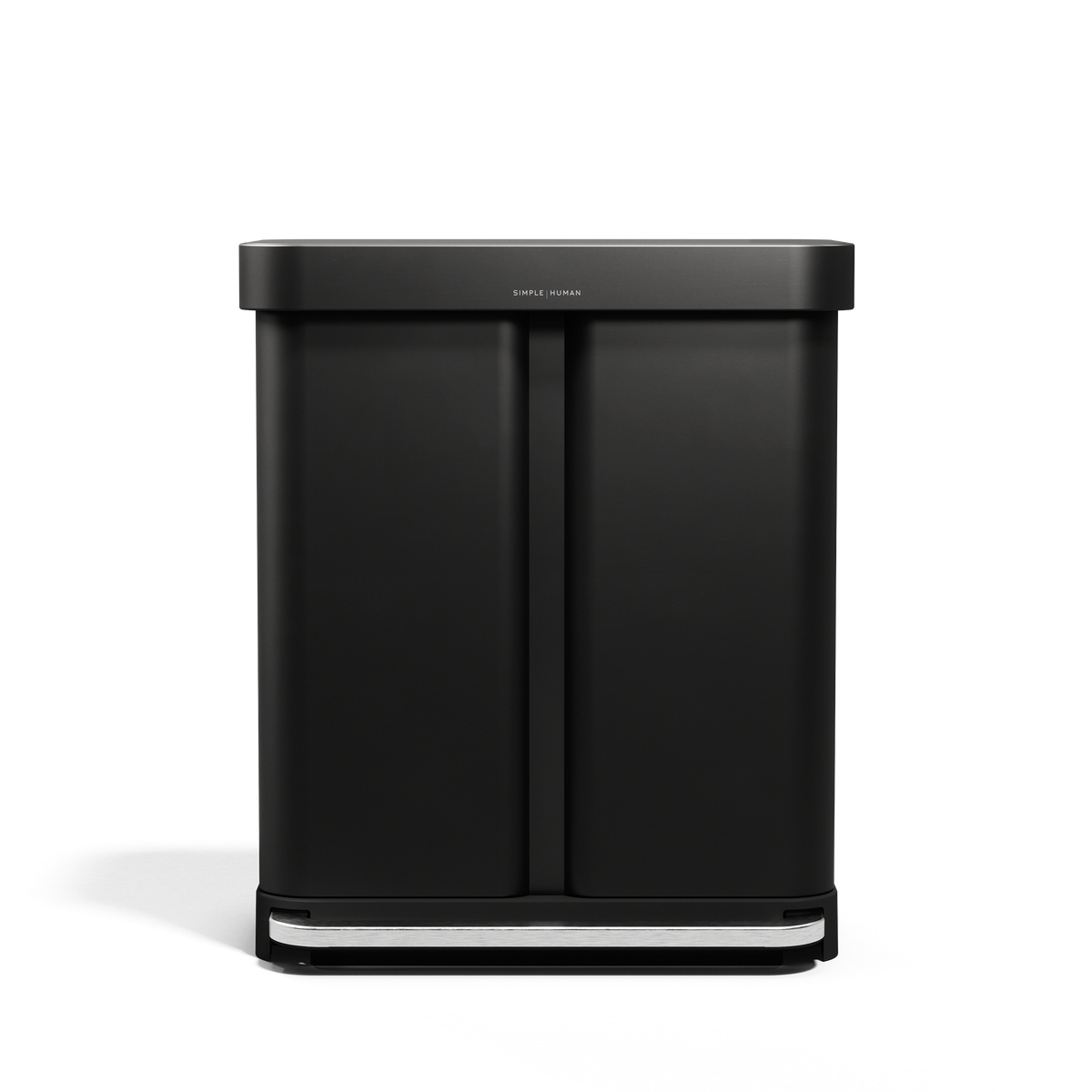 Simplehuman 58L Step Recycler in Matte Black, dual compartment waste system, hands-free step pedal.