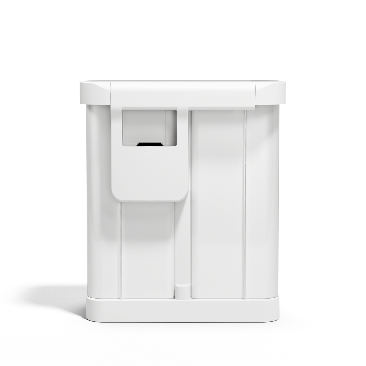 Front view of Simplehuman 58L Step Recycler in White, dual compartments, featuring the internal liner pocket opening.
