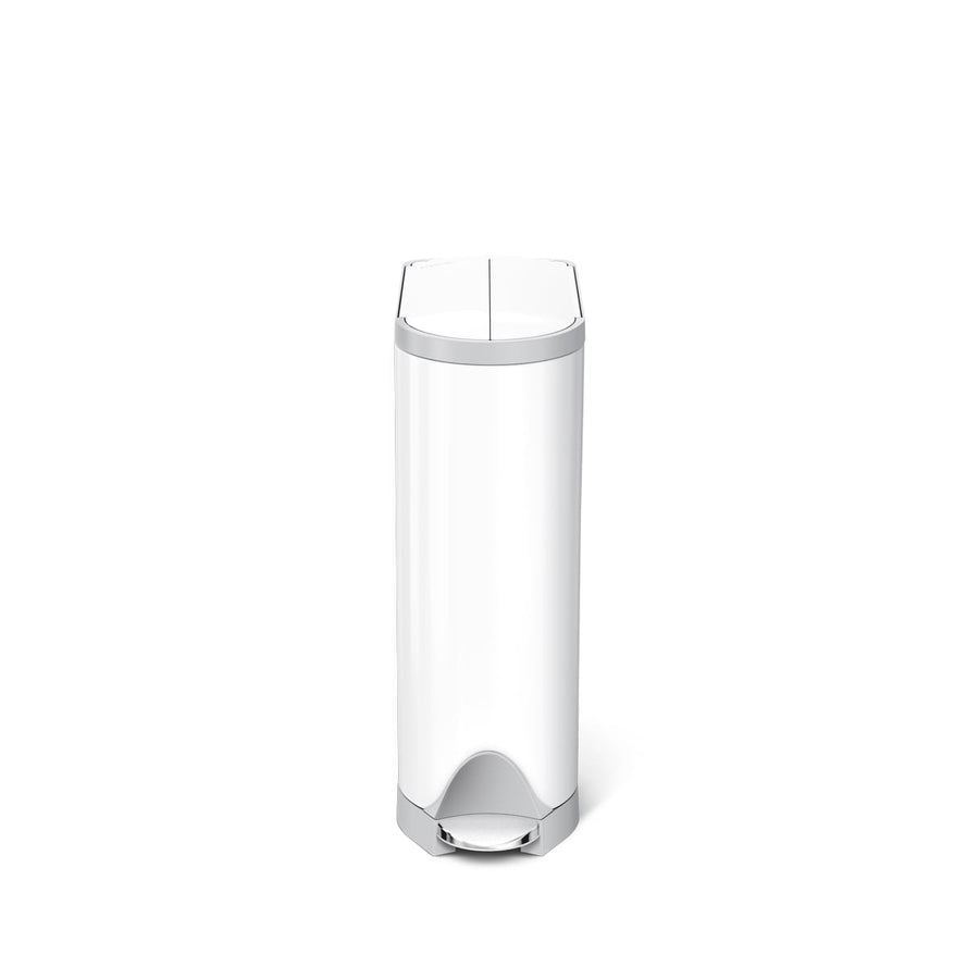 Front view of Simplehuman Diaper Can with Odorsorb in White, hands-free pedal, sealed dual lid.