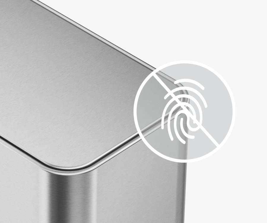 Simplehuman's Slim Step Cans in Brushed are made out of fingerprint proof material so the can remains clean and sleek.