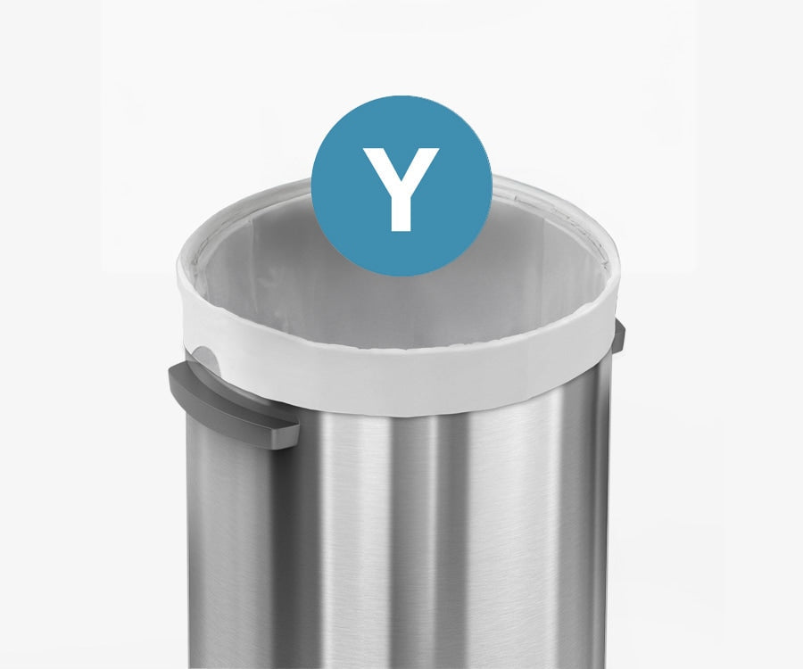 This image showcases that the Simplehuman Code Y Custom Fit Liners fits perfectly with the 115 Liter All-Steel Bullet Open Can.