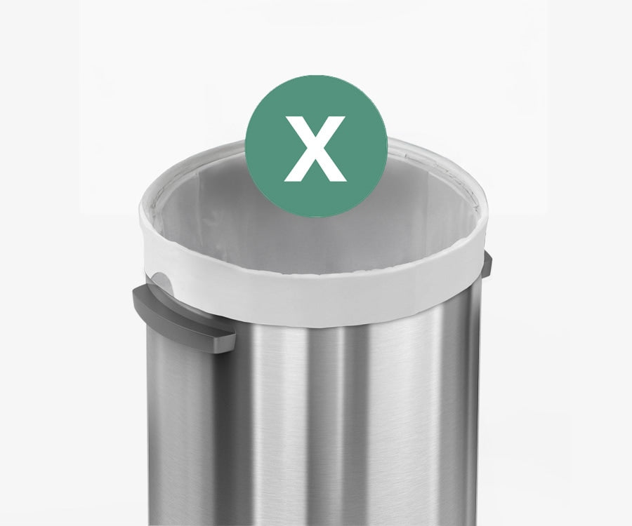 This image showcases how the Simplehuman All-Steel Bullet Open Can 60 Liter in Brushed fits perfectly with the Simplehuman Code X Custom Fit Liners.