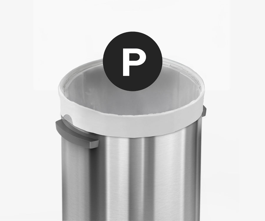 This image showcases that the Simplehuman Code P Custom Fit Liners fits perfectly with the 115 Liter All-Steel Bullet Open Can.
