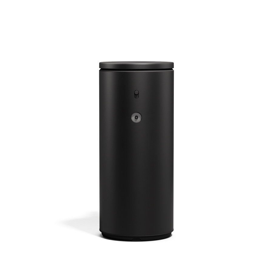 Detail view of Simplehuman 9 oz. Sensor Pump in Matte Black, showing adjustable control switch.