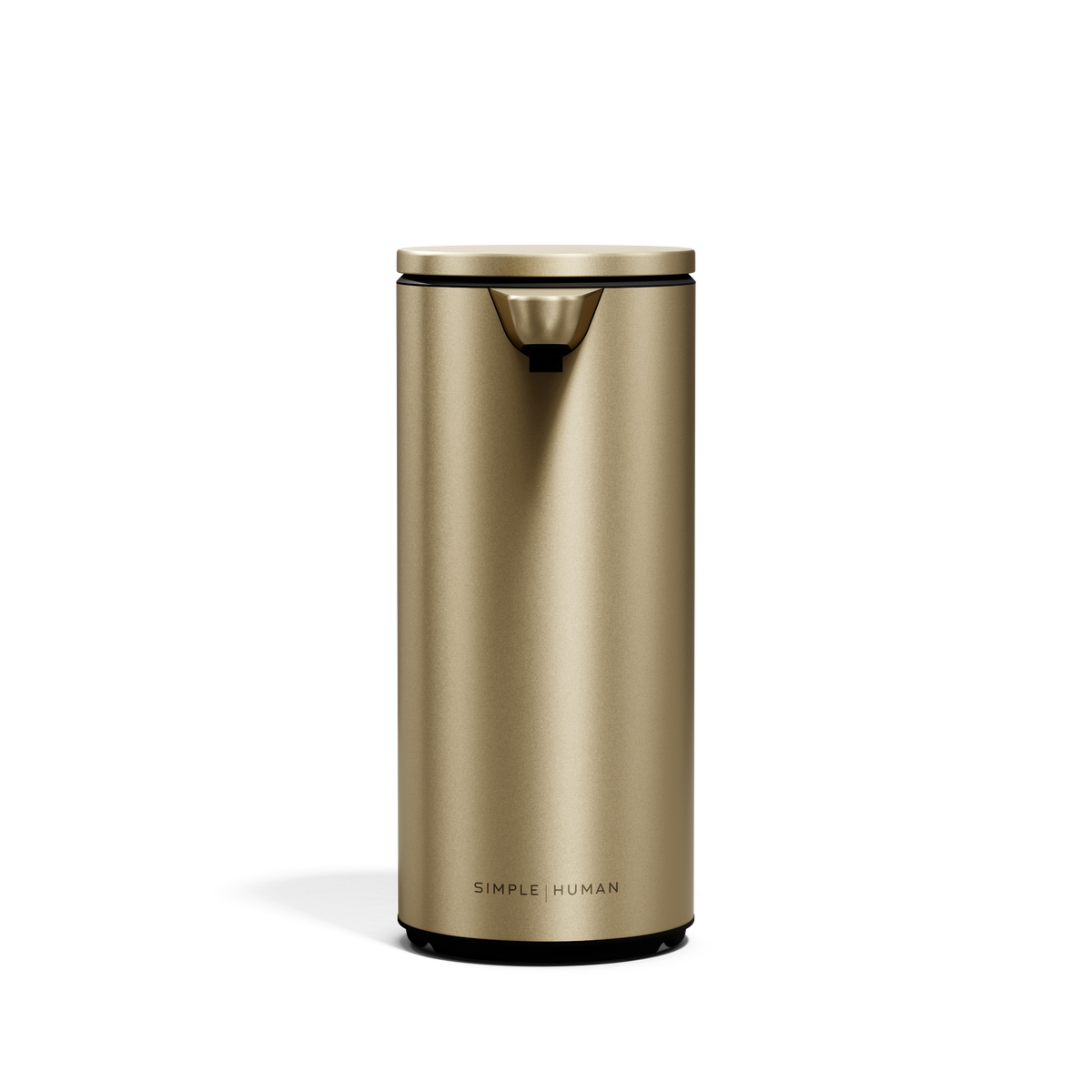 Centered front view of Simplehuman 9 oz. Rechargeable Sensor Pump in Brass, touch-free dispenser.