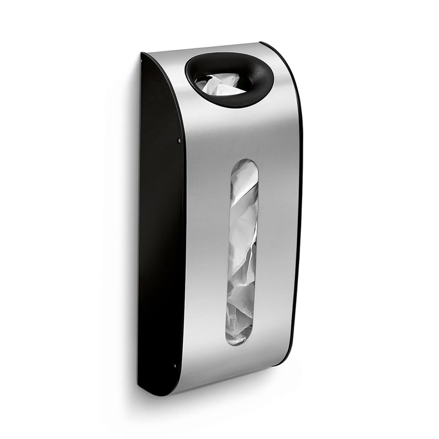 Simplehuman Wall Mount Grocery Bag Dispenser, Brushed Stainless Steel, space-saving storage with top loading.
