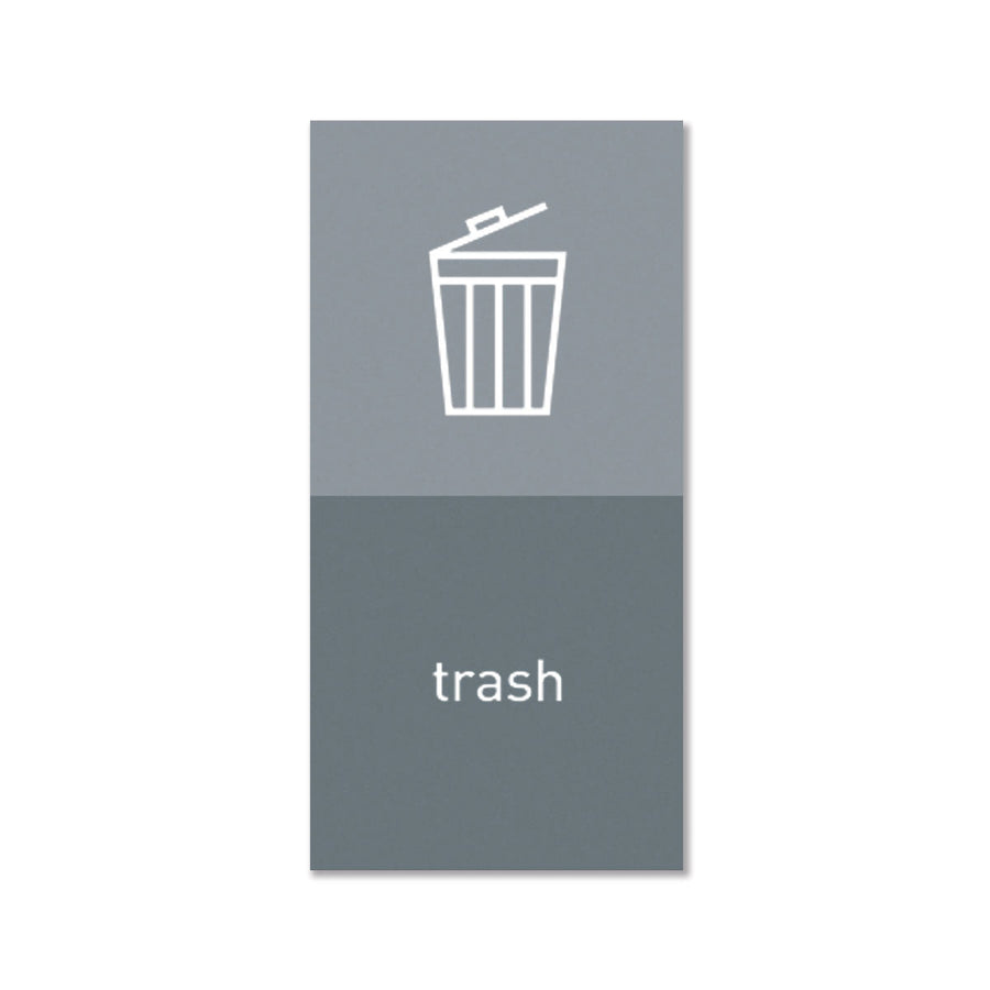 Simplehuman Magnetic Sorting Label, gray "trash" icon/text, removable and adjustable for easy waste sorting.