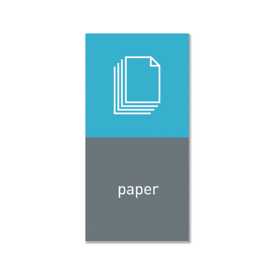 Simplehuman Magnetic Sorting Label (paper), blue/gray, removable for customized waste sorting streams.