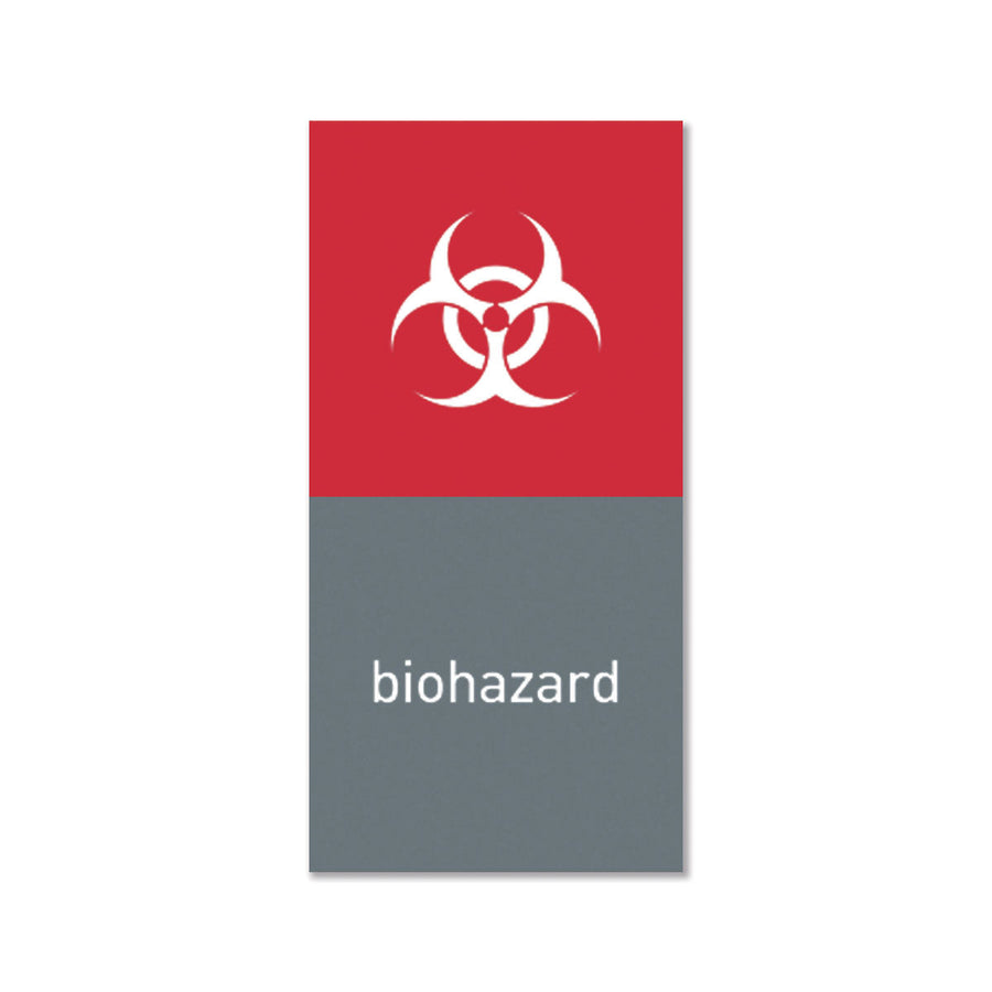 Simplehuman Magnetic Sorting Label, red/gray, biohazard icon/text, removable for specialized waste sorting.