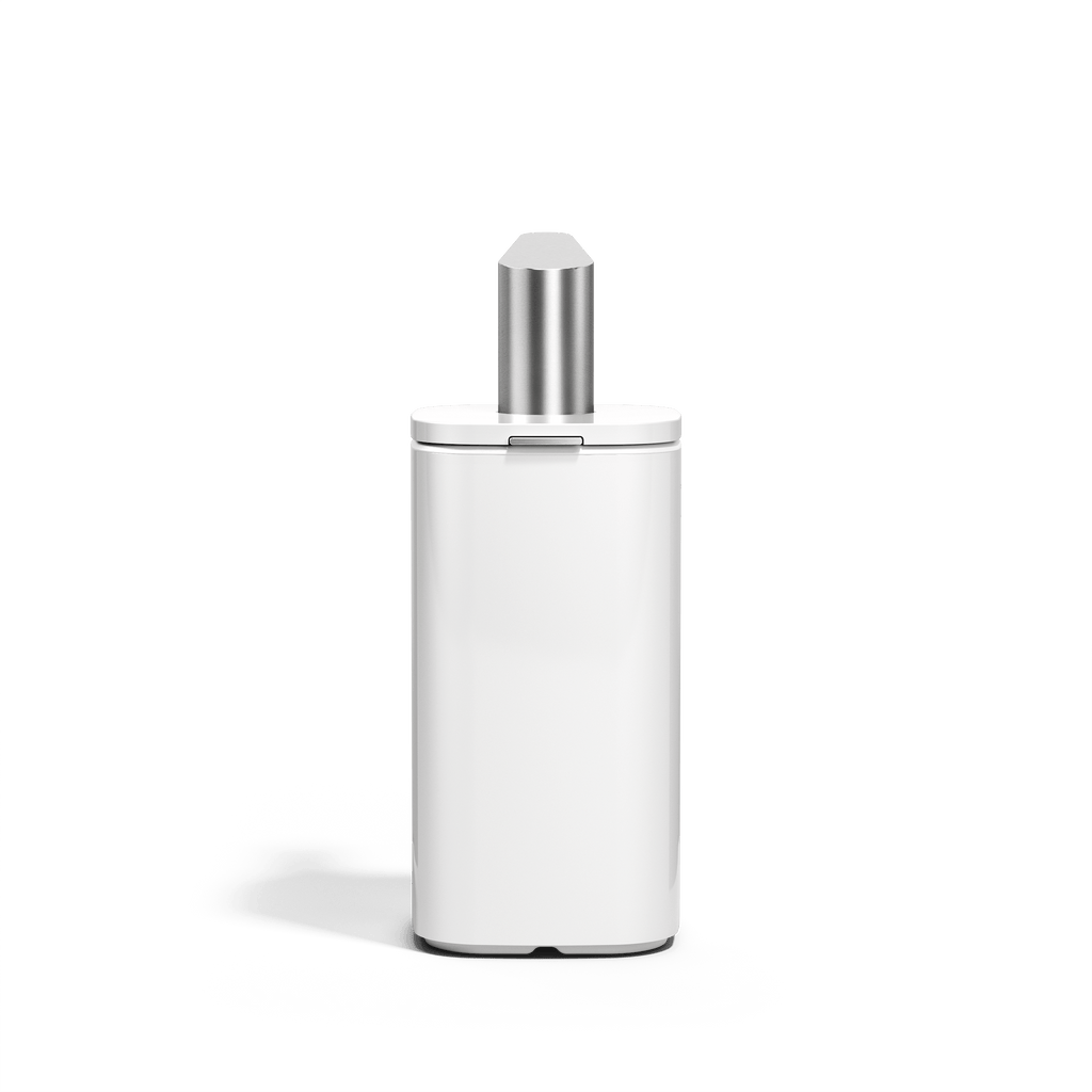 Simplehuman 10 oz. White Pulse Pump, centered view highlighting the easy-fill access lid and square body.
