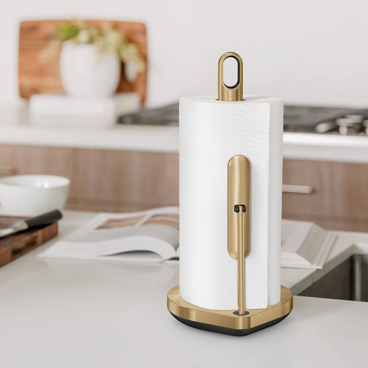 tension arm paper towel holder