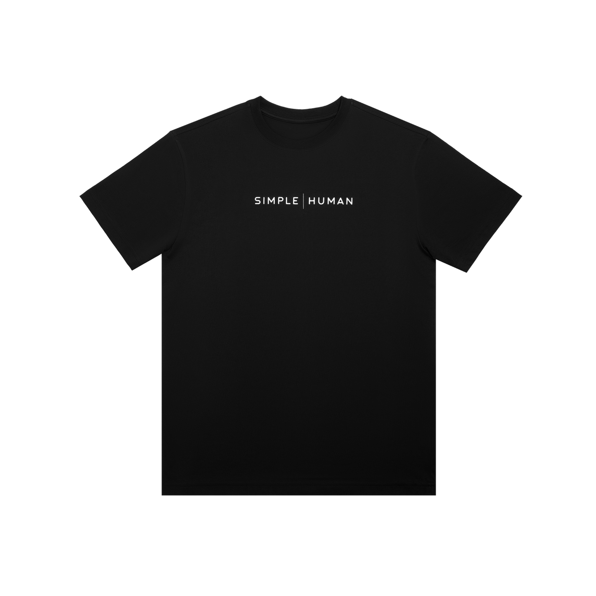 Front view of Simplehuman Black T-Shirt featuring white logo branding on the chest.