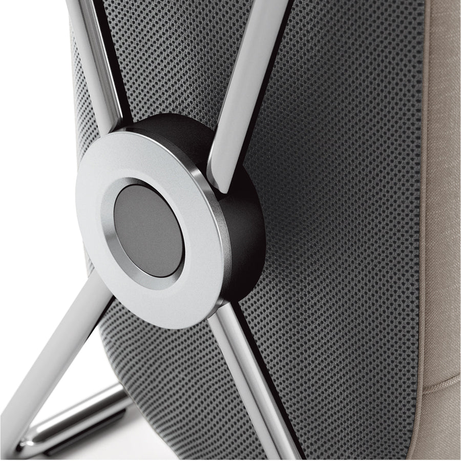 Detail view of Simplehuman Double X-Frame Hamper, polished stainless steel frame hub connection detail.