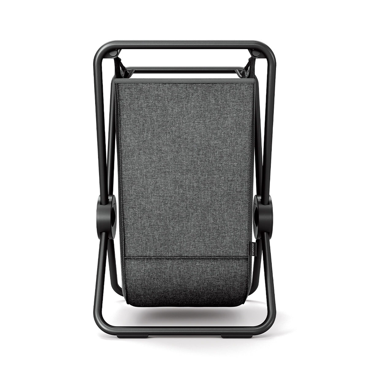 Simplehuman Single X-Frame Hamper in Matte Black, upright with charcoal removable liner. Narrow, space-saving, foldable design.