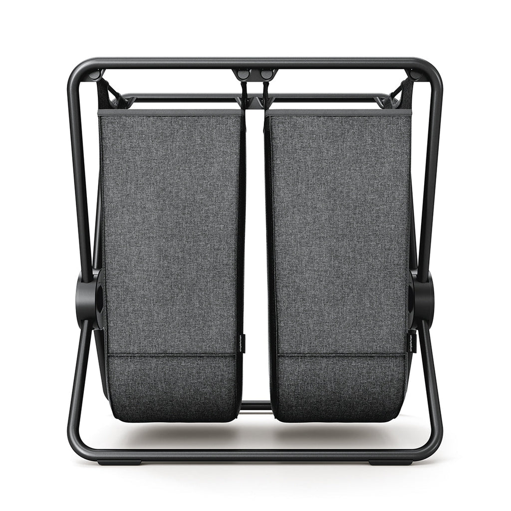 Front view of Simplehuman Double X-Frame Hamper, Matte Black, dual removable sorting bags.