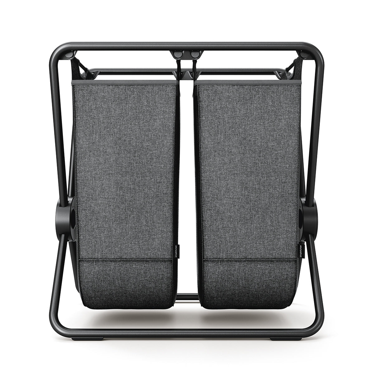 Front view of Simplehuman Double X-Frame Hamper, Matte Black, dual removable sorting bags.