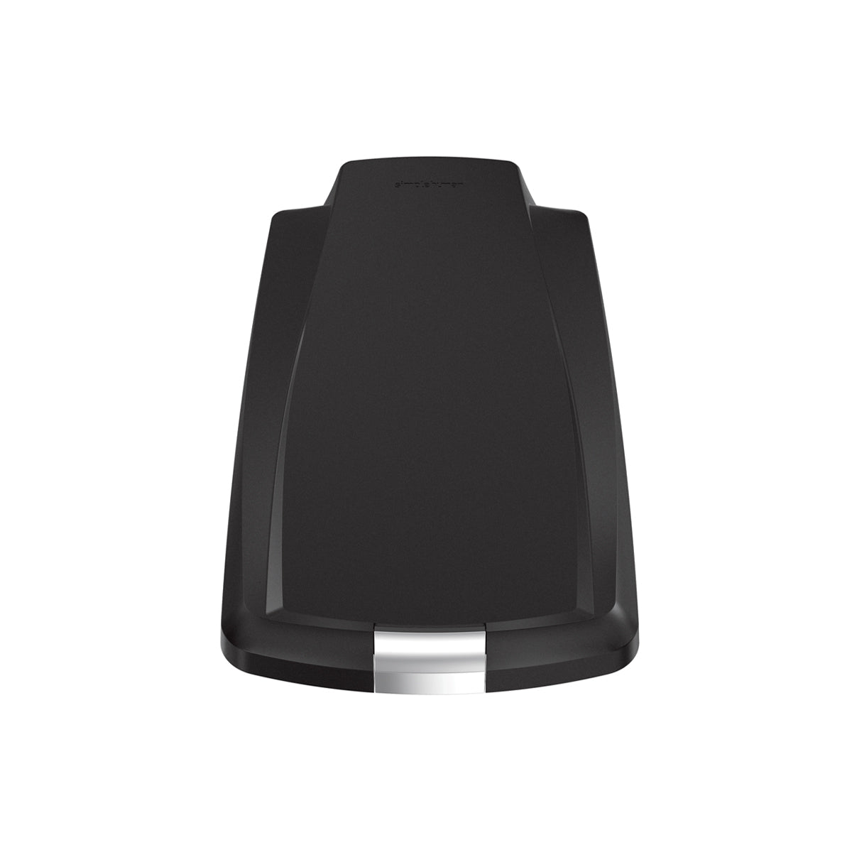 Simplehuman Matte Black Plastic Slim Lid, angled view, showing integrated slide lock feature.