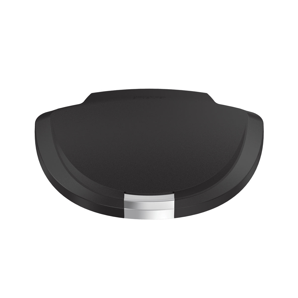 Front view of Simplehuman Matte Black Plastic Semi-Round Lid with Slide Lock.