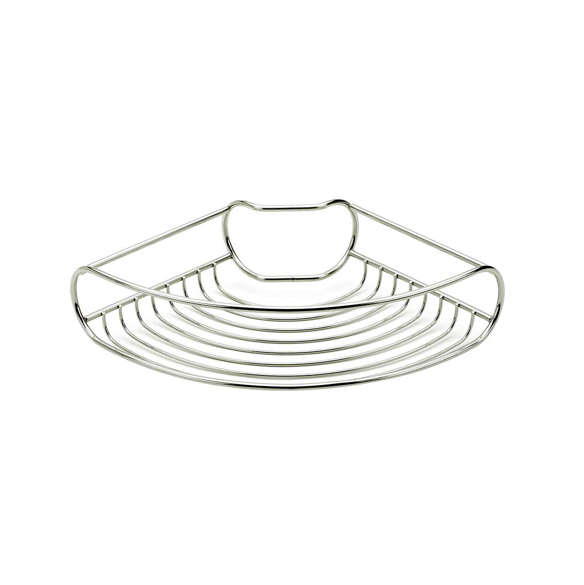 Simplehuman Polished Stainless Steel Wire Frame Corner Basket, space-saving storage with drainage.