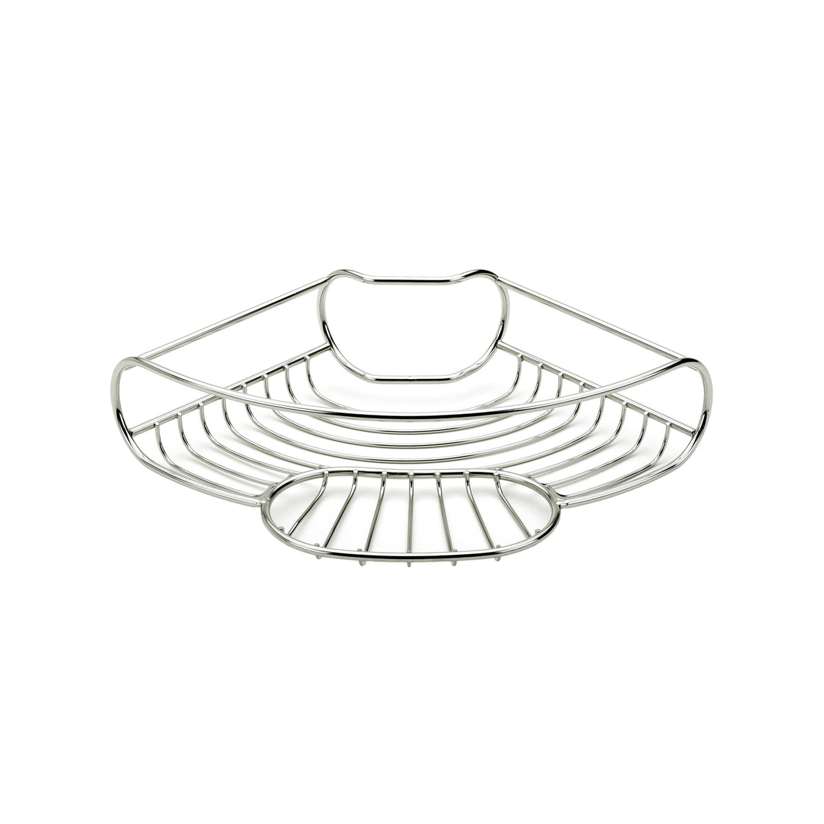 Simplehuman Polished Stainless Steel Wire Frame Corner Basket with Soap Dish, space-saving drainage design.