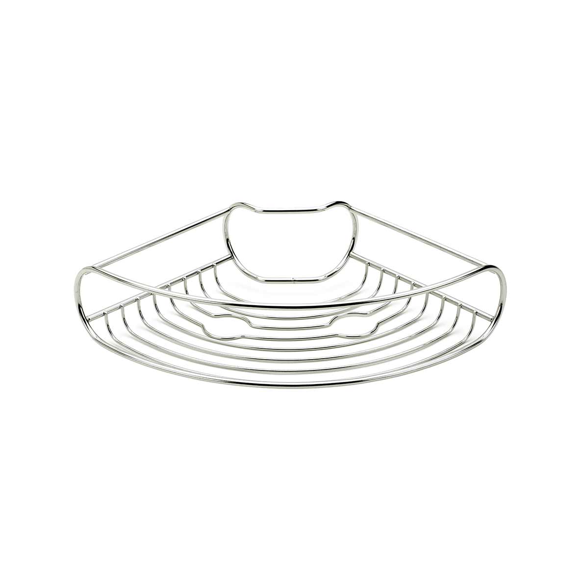 Simplehuman Wire Frame Basket with Bottle Holder in Polished Stainless Steel, space-saving corner caddy design.