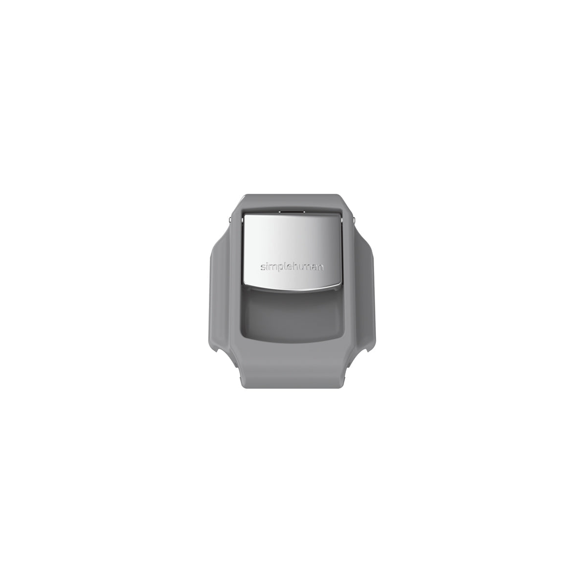Simplehuman Mounting Tab in Grey plastic with Polished Stainless Steel clip for secure installation.